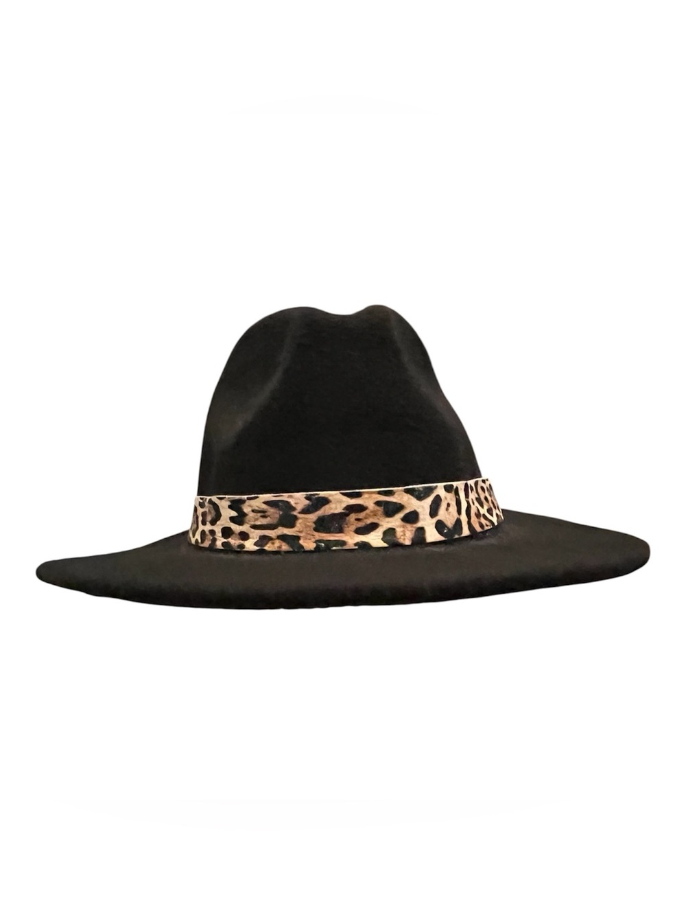 Vince Camuto Black Wide-Brim Fedora with Leopard Band